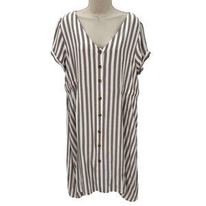 Isabel Maternity Vertical Stripe Elastic Waist Button Down Shirt Dress Size L